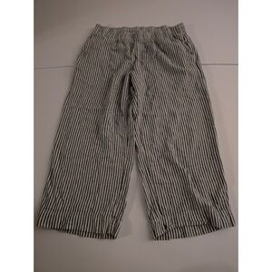 Old Navy Women's Large High-Rise Wide-Leg Linen Blend Striped Pants Navy White